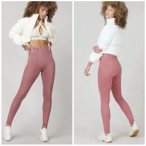 Spanx High Waist Faux Suede Leggings in Rich Rose Pink Tall - Picture 1 of 6